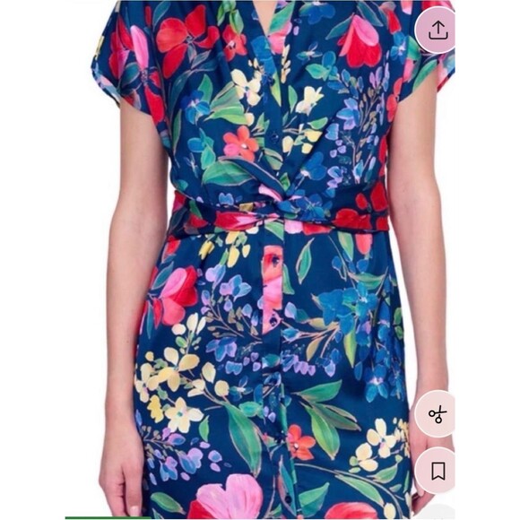 Gottex Dresses & Skirts - Gottex Navy Floral Button-Front Dress